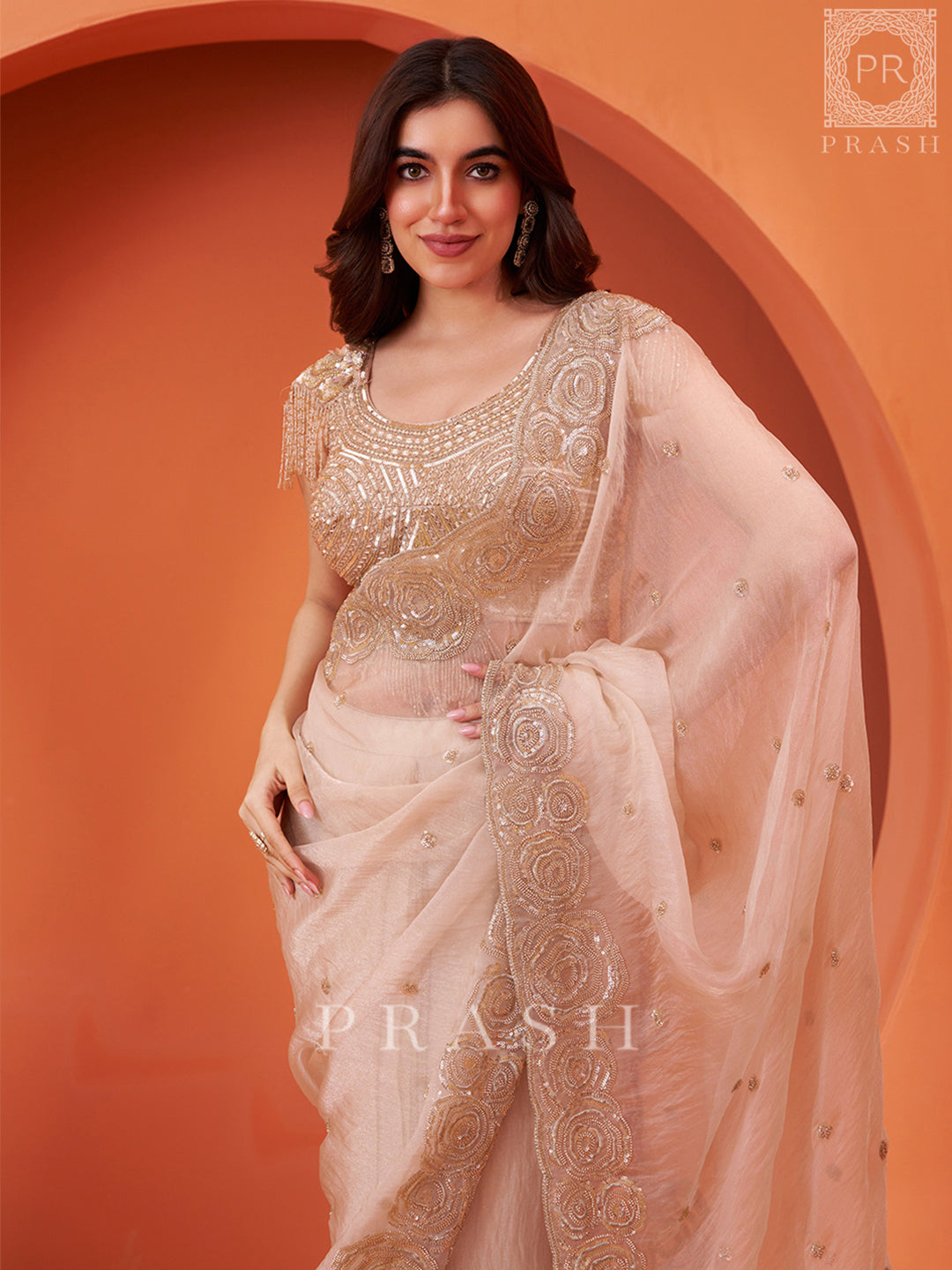 Rose Gold Pre Draped Saree