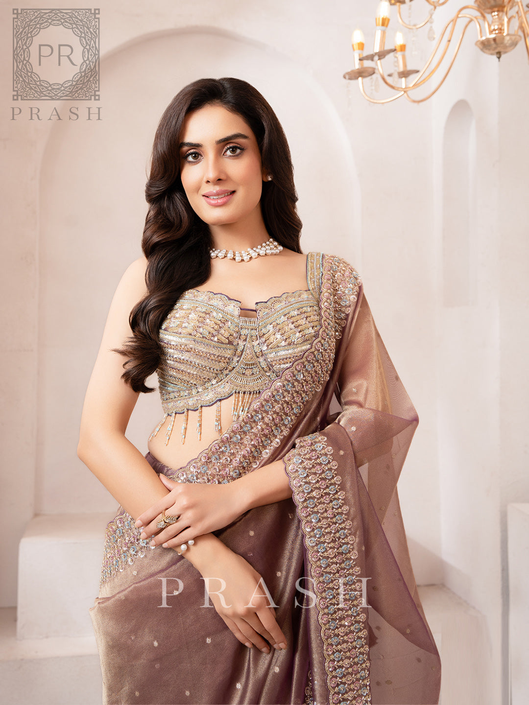 Premium Purple Tissue Readymade Saree