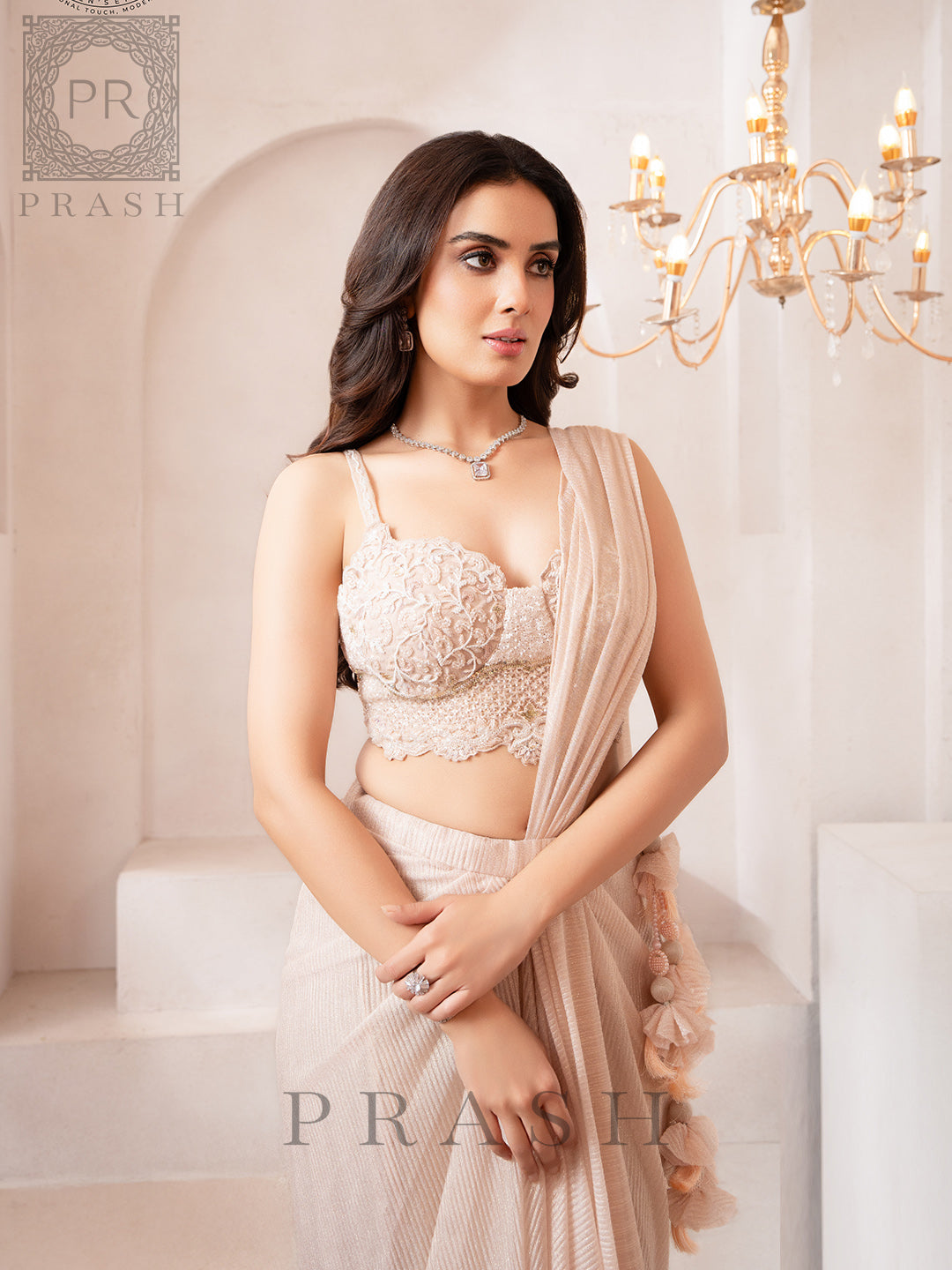 Peach Imported Chiffon Readymade Saree