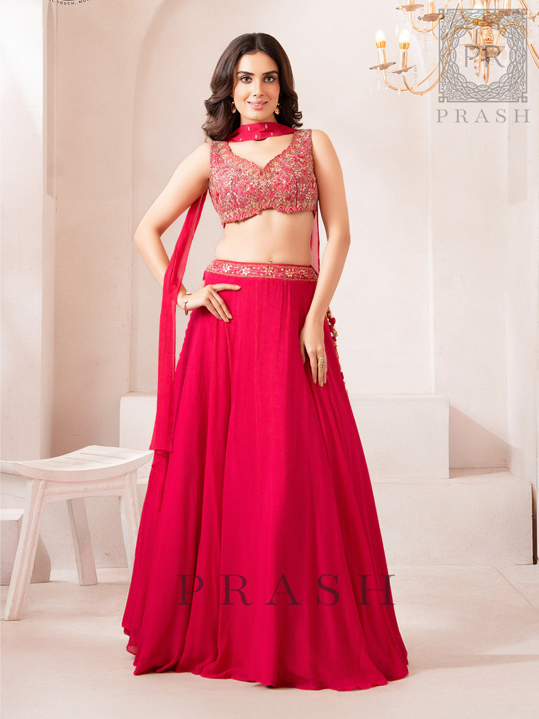 Modern Elegant Rani Chinon Lehenga