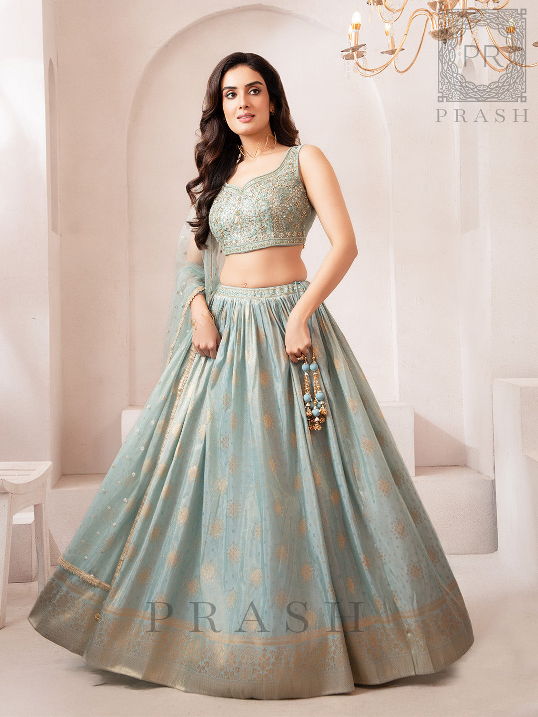 Sky Blue Silk Lehenga Wedding & Party Wear