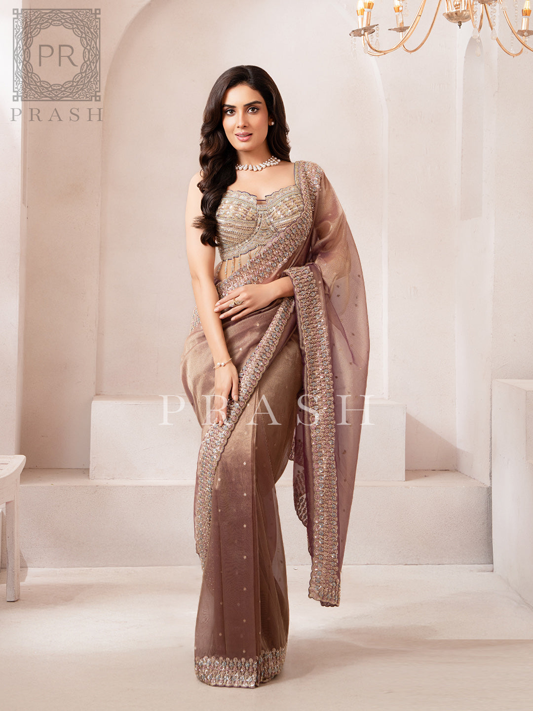 Premium Purple Tissue Readymade Saree