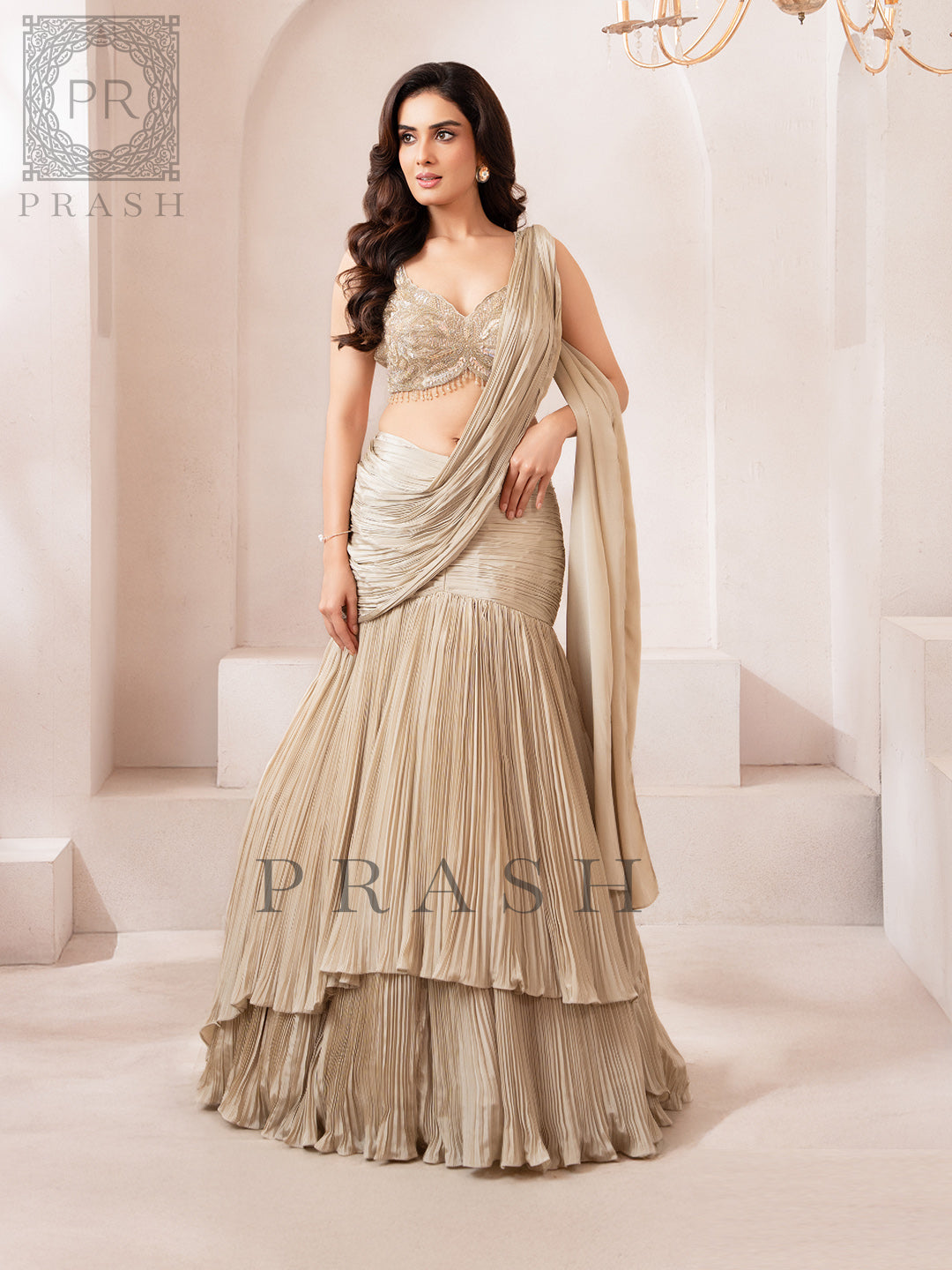 Beige Fishcut Lehenga with Dupatta