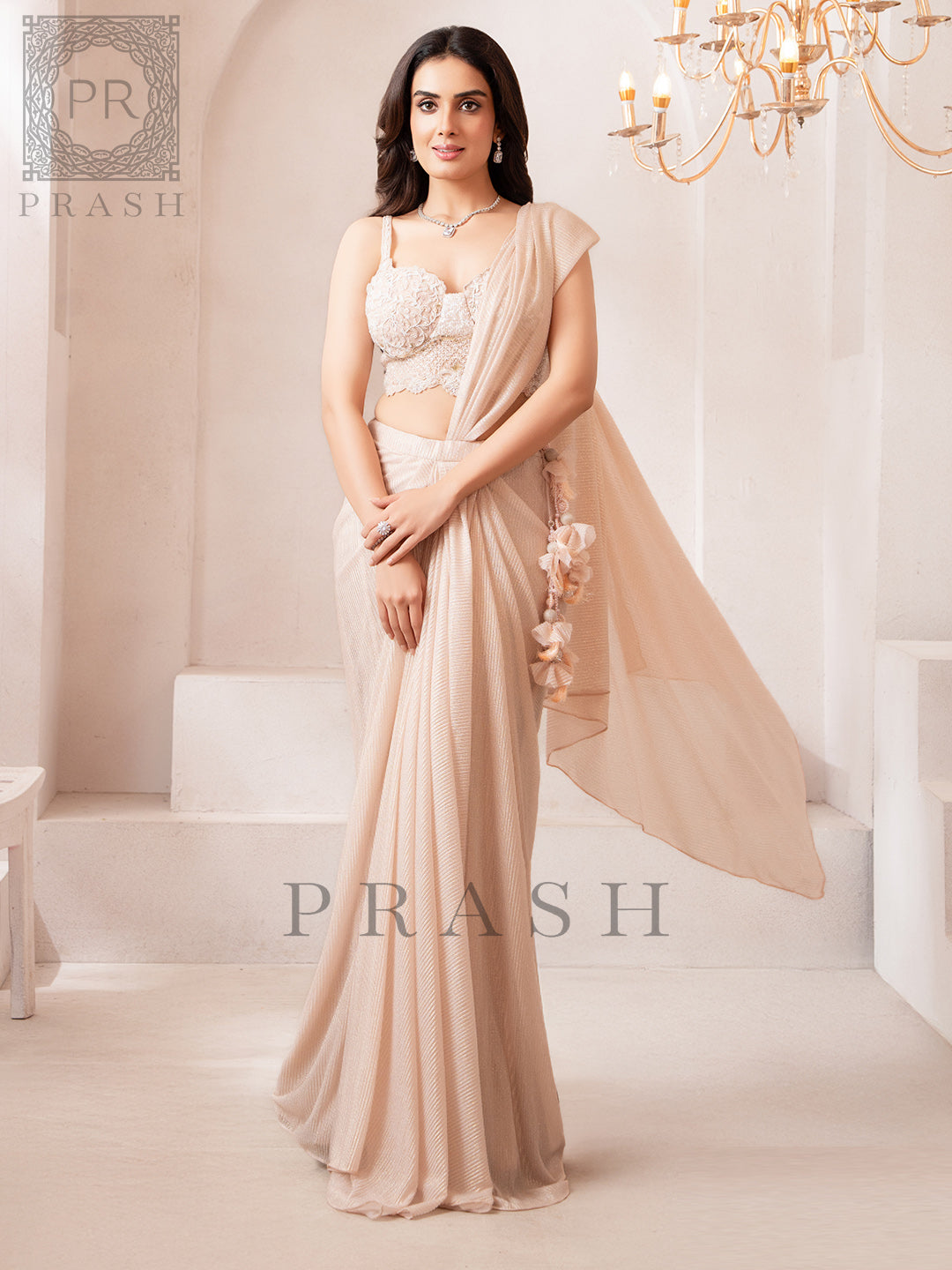 Peach Imported Chiffon Readymade Saree