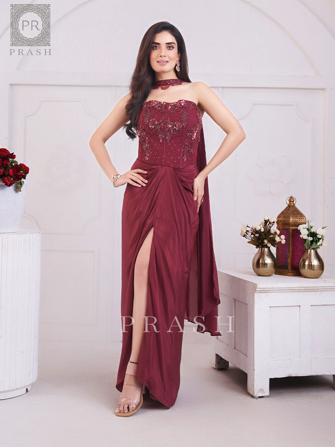 Statement Maroon Handwork Indo-Western Ensemble
