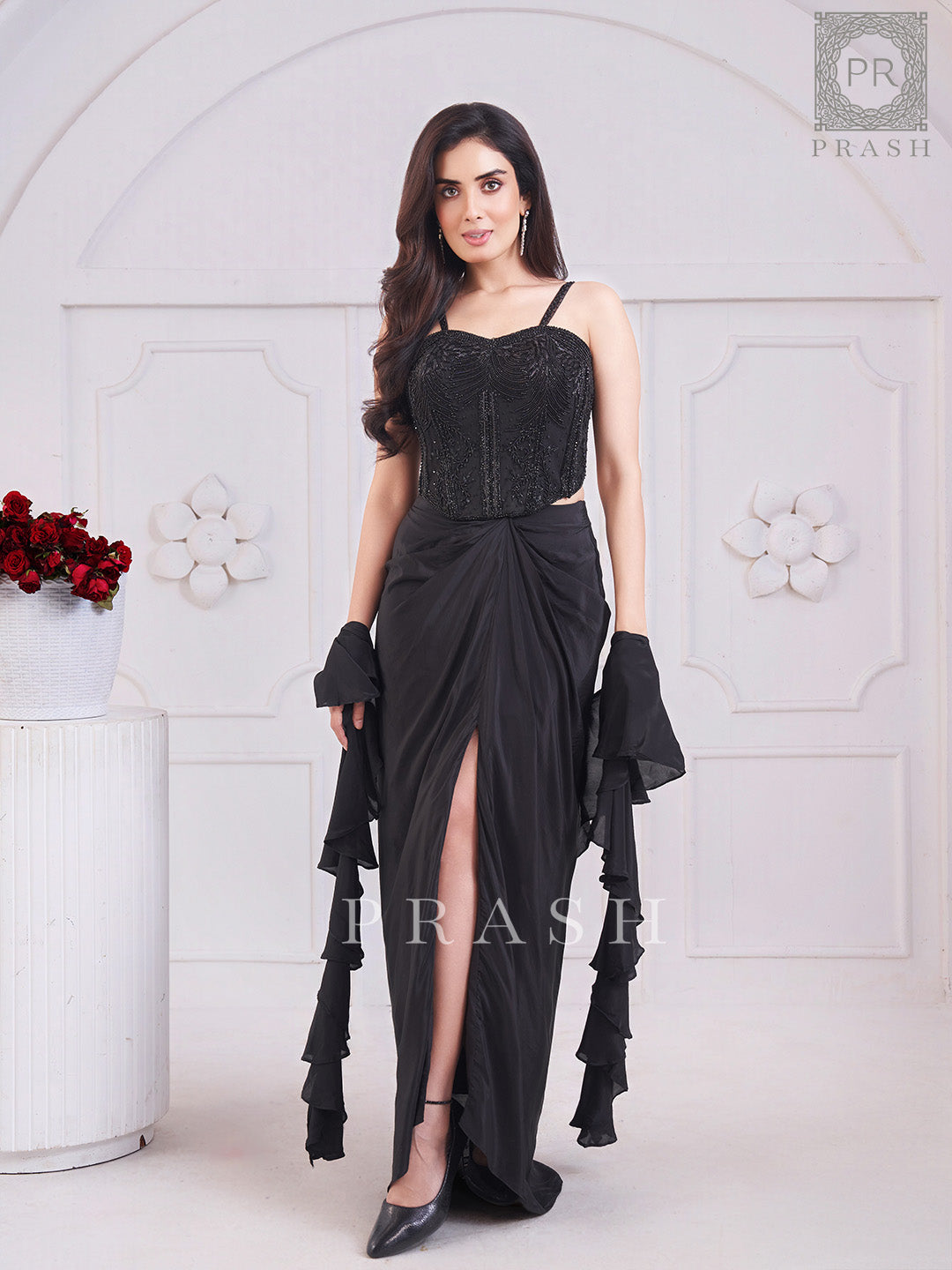 Glamourous Black Handwork Modern Attire