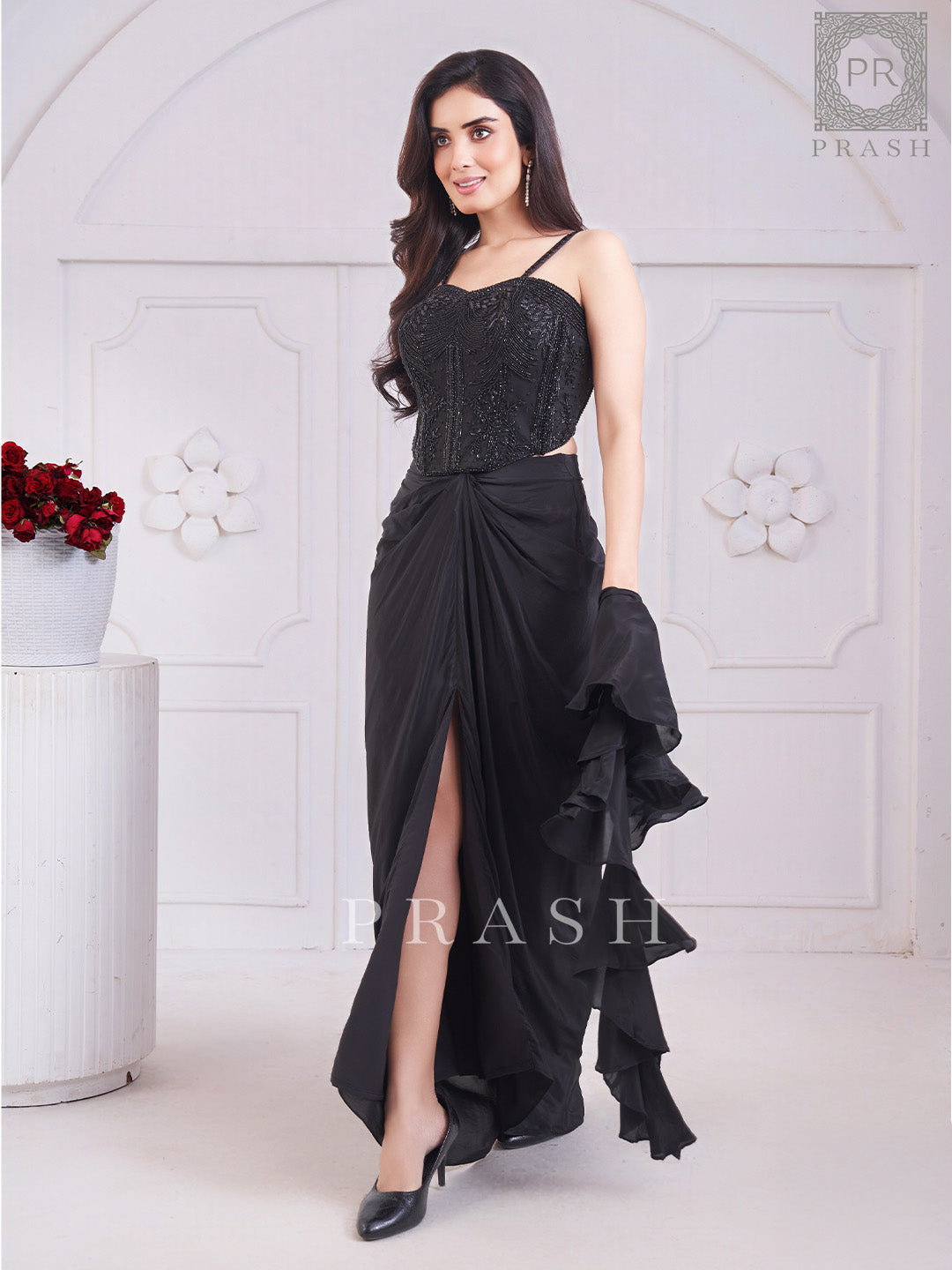 Glamourous Black Handwork Modern Attire