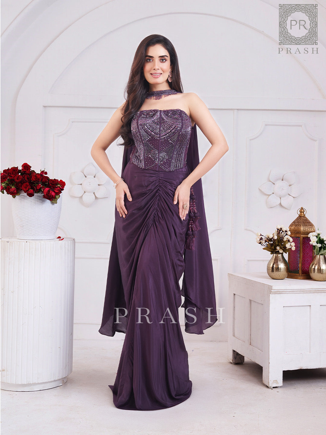 Wine-Colored Handwork Party Outfit