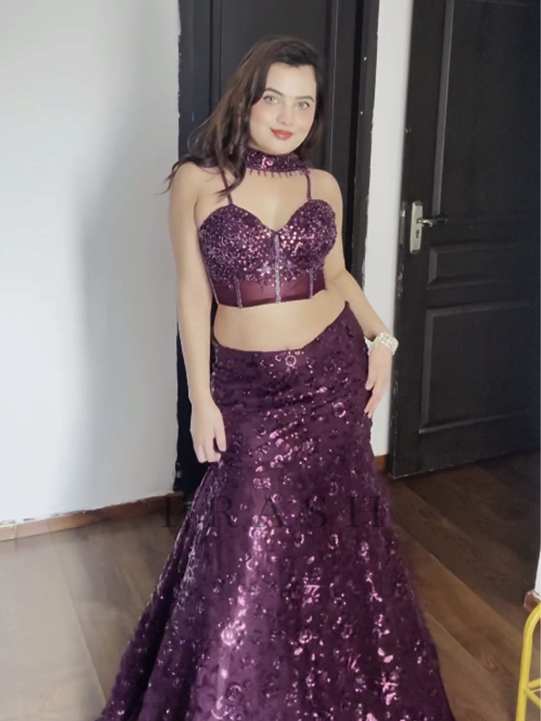 Wine Indo Western Fishcut Lehenga