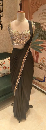 Plastic mirror pre draped saree