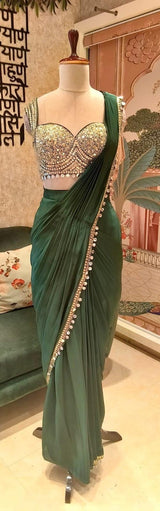 Plastic mirror pre draped saree