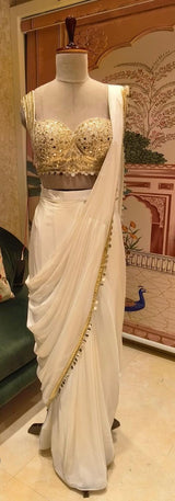 Plastic mirror pre draped saree